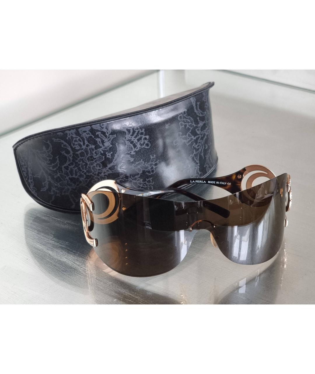LA PERLA Коричневые металлические солнцезащитные очки, фото 5