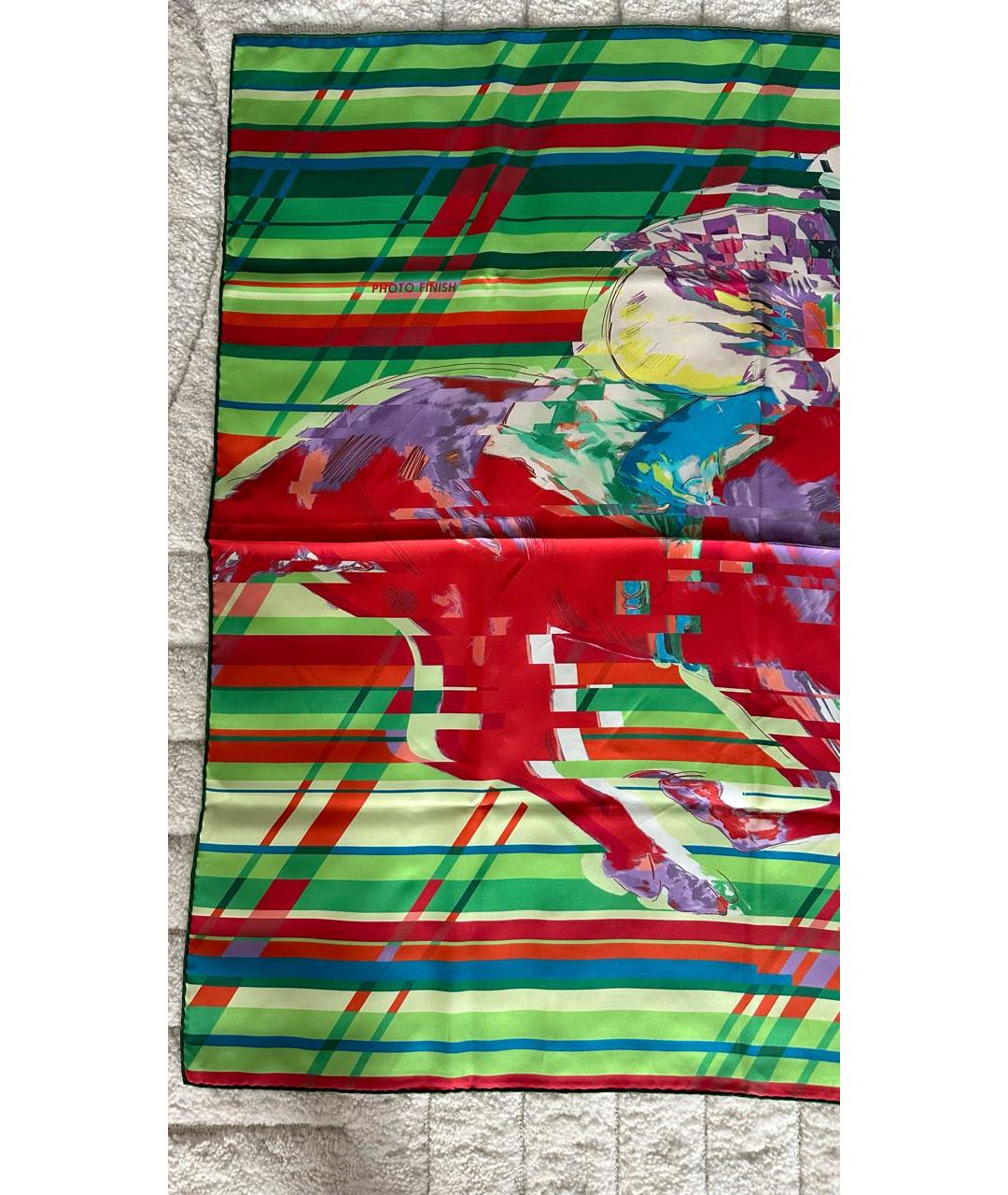 HERMES PRE-OWNED Зеленый шелковый платок, фото 4