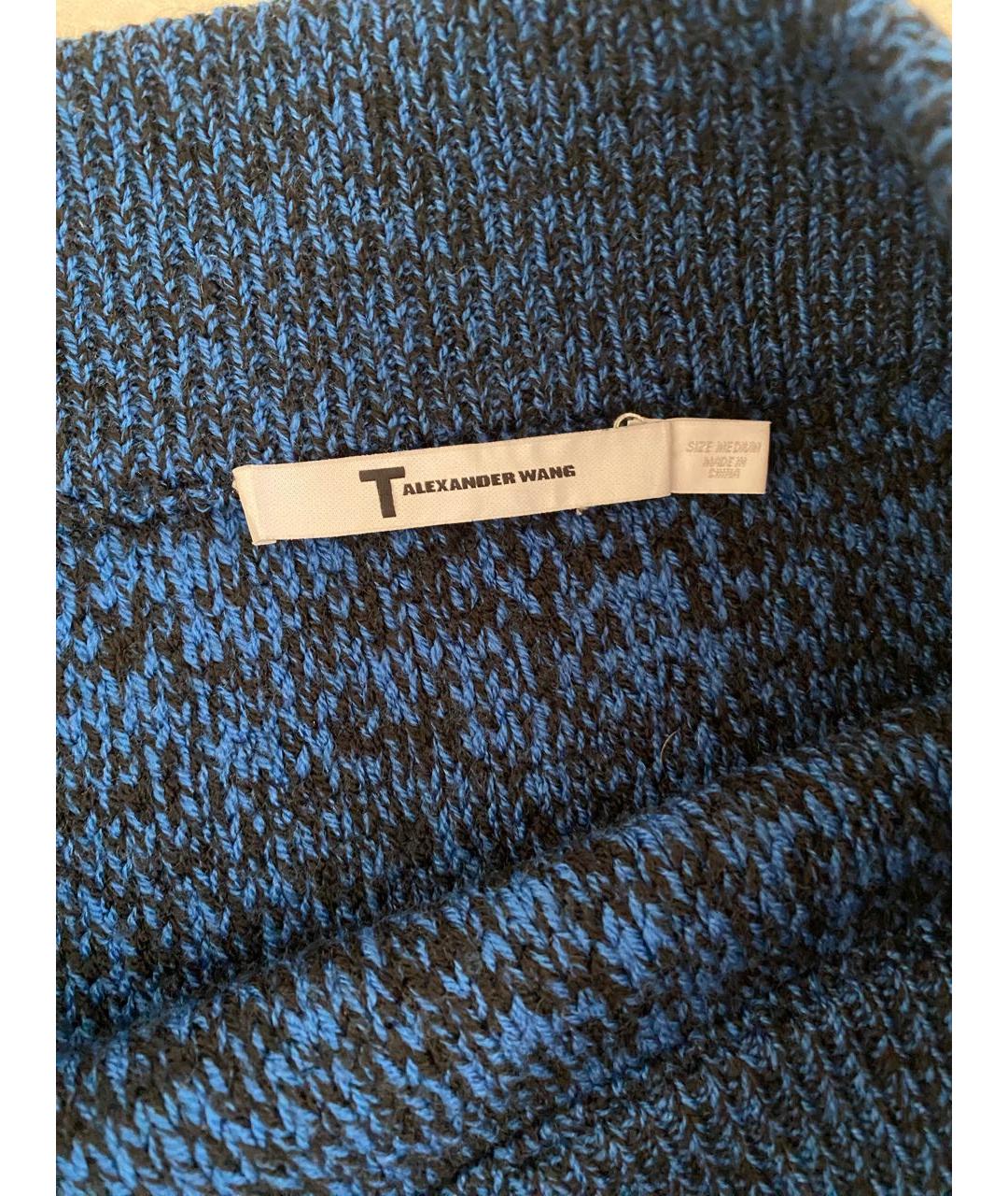 T BY ALEXANDER WANG Темно-синяя шерстяная юбка мини, фото 3