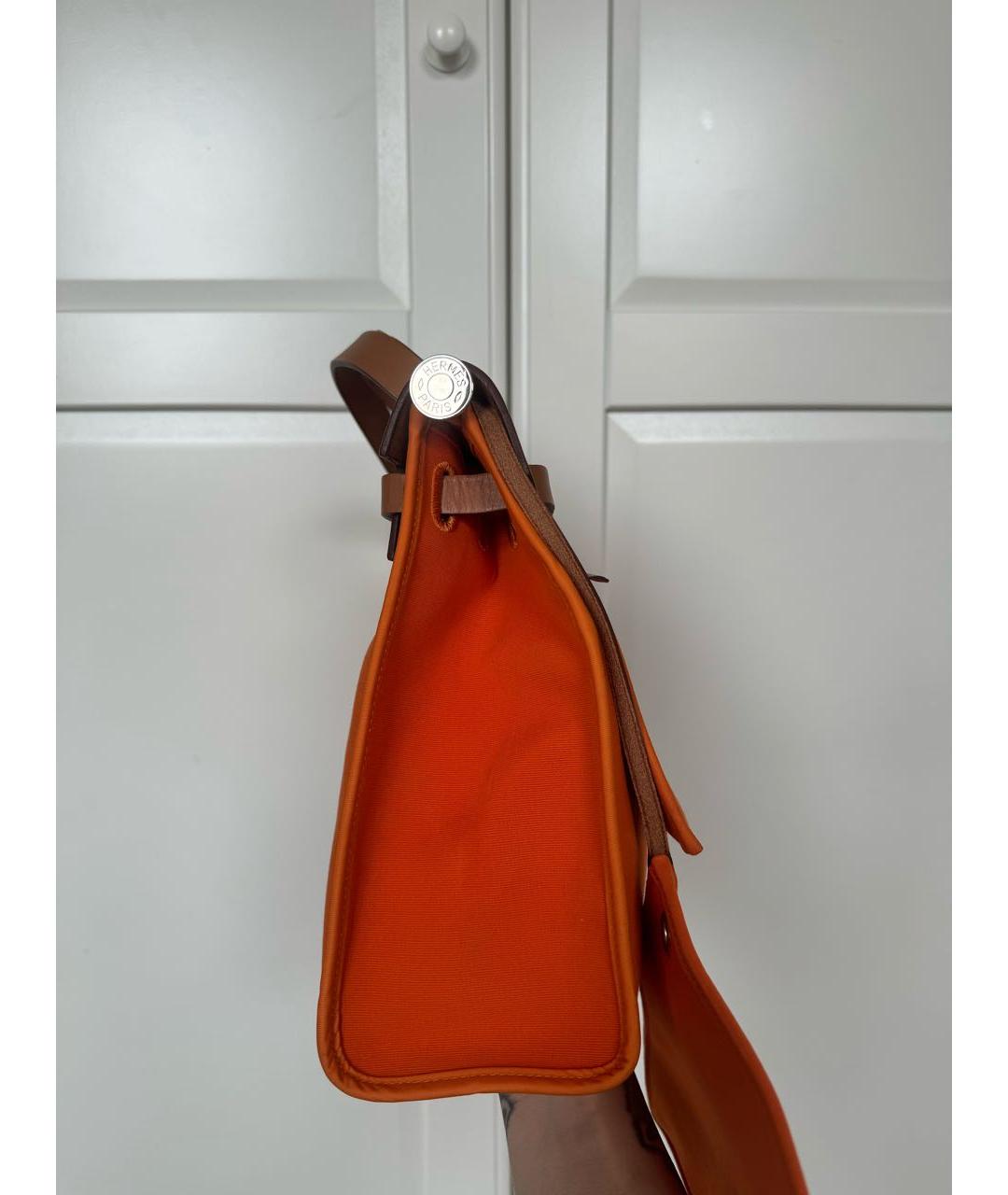 HERMES PRE-OWNED Оранжевая тканевая сумка с короткими ручками, фото 4