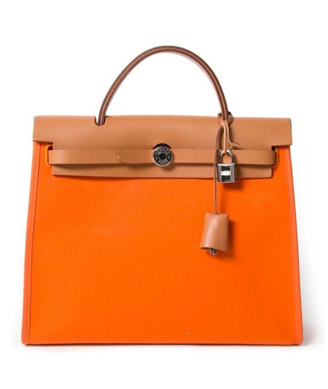 HERMES PRE-OWNED Оранжевая тканевая сумка с короткими ручками, фото 9