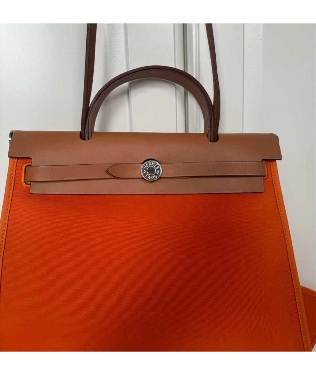 HERMES PRE-OWNED Оранжевая тканевая сумка с короткими ручками, фото 3