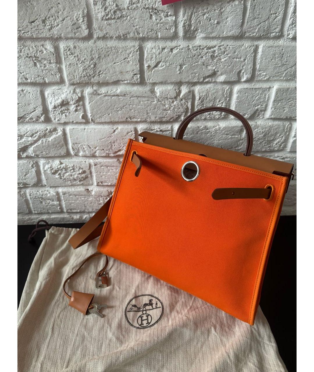 HERMES PRE-OWNED Оранжевая тканевая сумка с короткими ручками, фото 6
