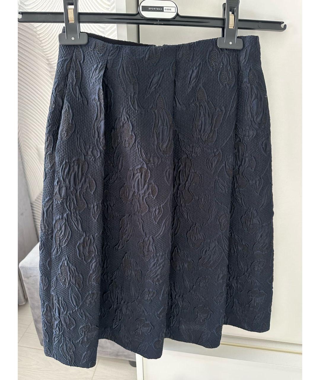'S MAX MARA Темно-синяя хлопковая юбка миди, фото 2