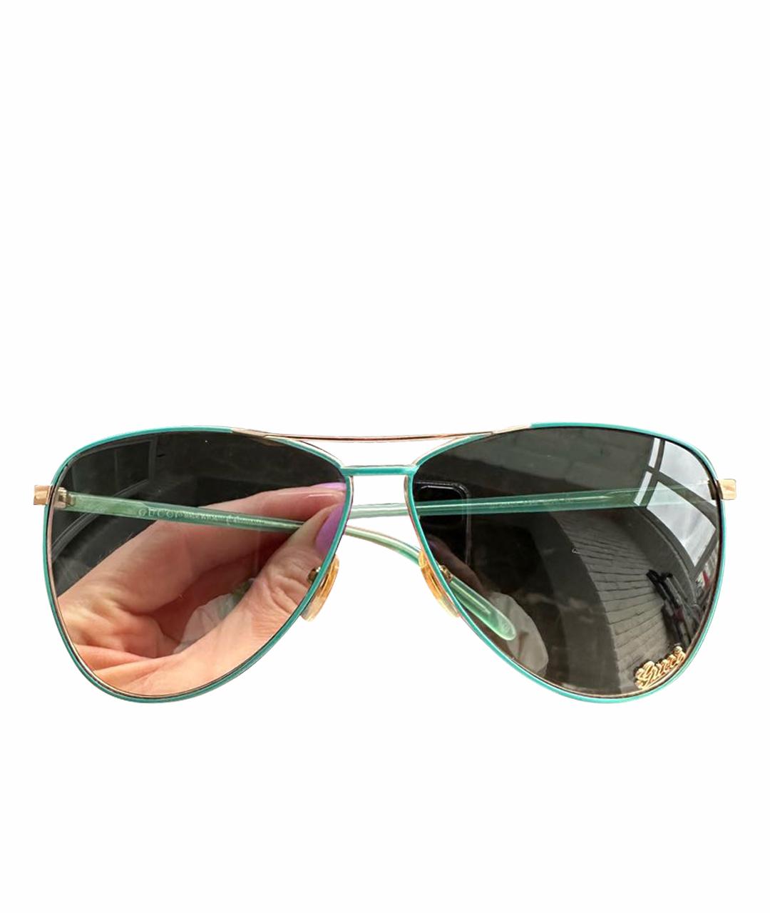 GUCCI Бирюзовые пластиковые солнцезащитные очки, фото 1