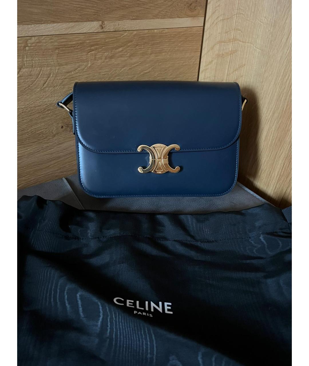 CELINE Синяя кожаная сумка через плечо, фото 5