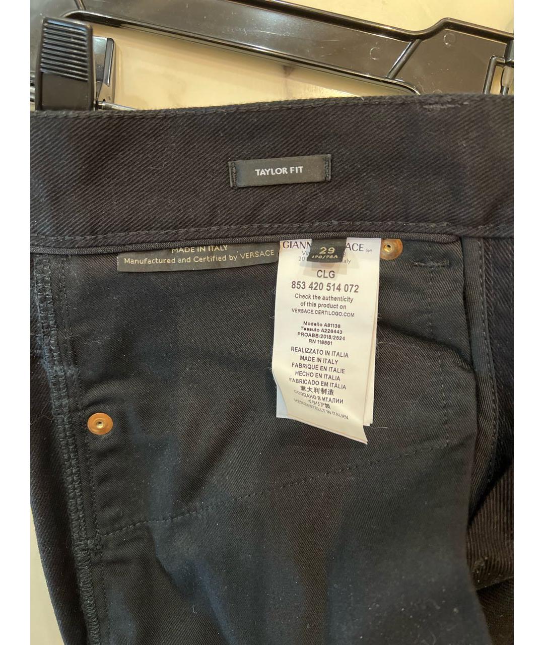 VERSACE Черные хлопко-полиэстеровые джинсы скинни, фото 6
