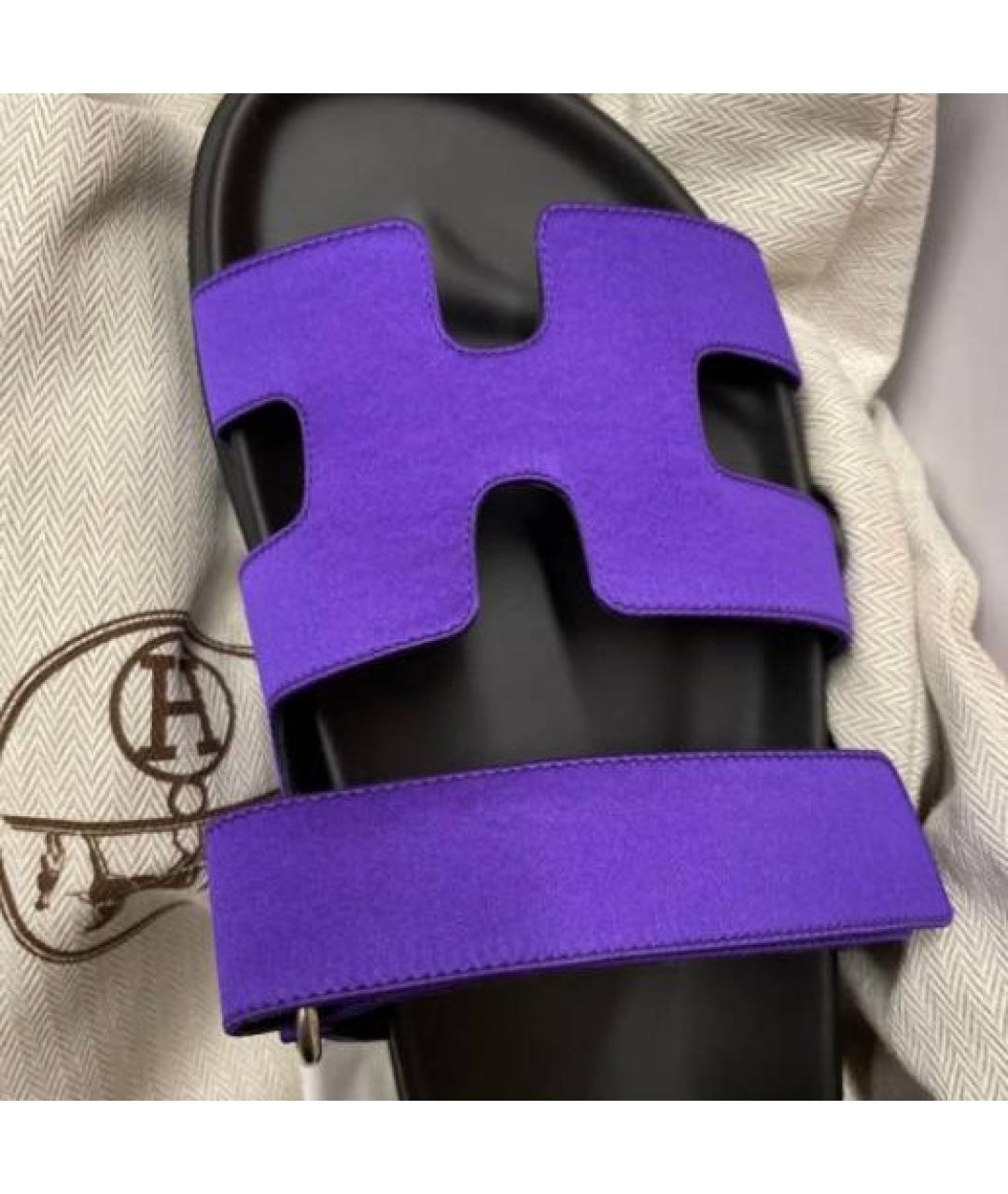 HERMES Фиолетовые текстильные сандалии, фото 3
