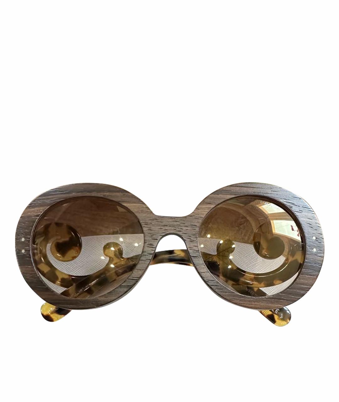 PRADA Коричневые деревянные солнцезащитные очки, фото 1