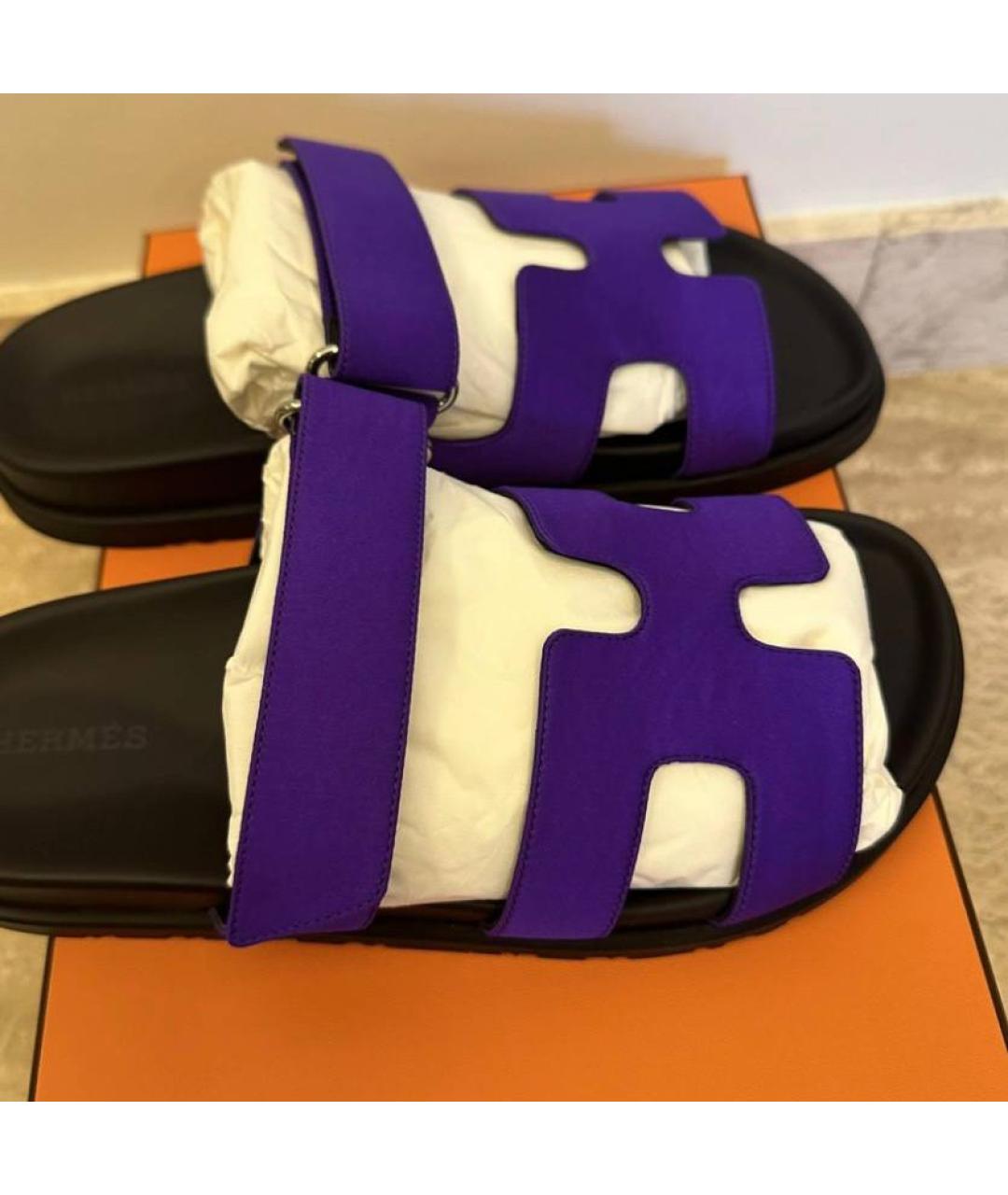 HERMES Фиолетовые текстильные сандалии, фото 3