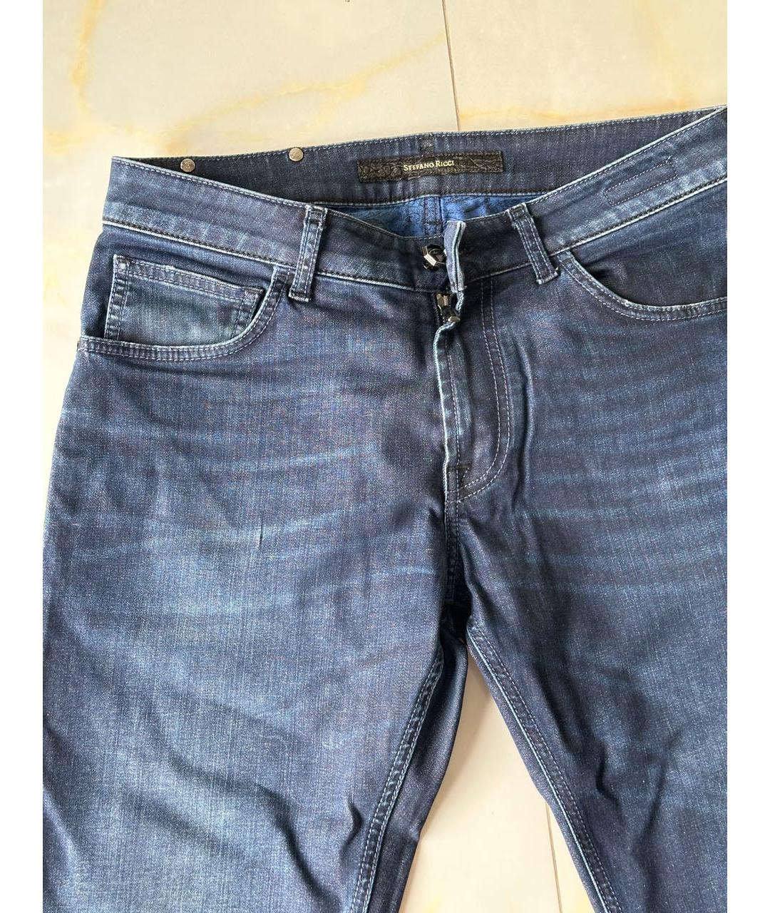 STEFANO RICCI Темно-синие хлопко-эластановые прямые джинсы, фото 4
