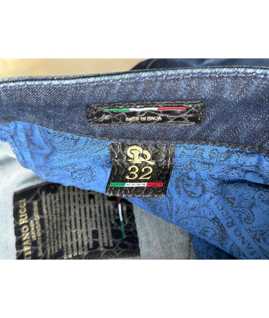 STEFANO RICCI Темно-синие хлопко-эластановые прямые джинсы, фото 5
