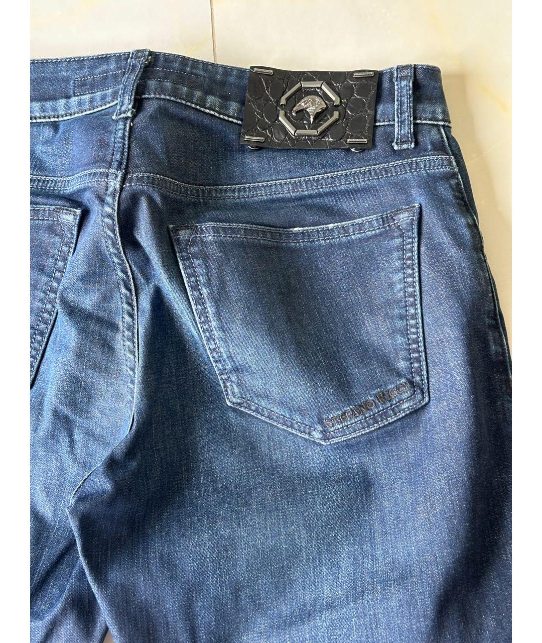 STEFANO RICCI Темно-синие хлопко-эластановые прямые джинсы, фото 3