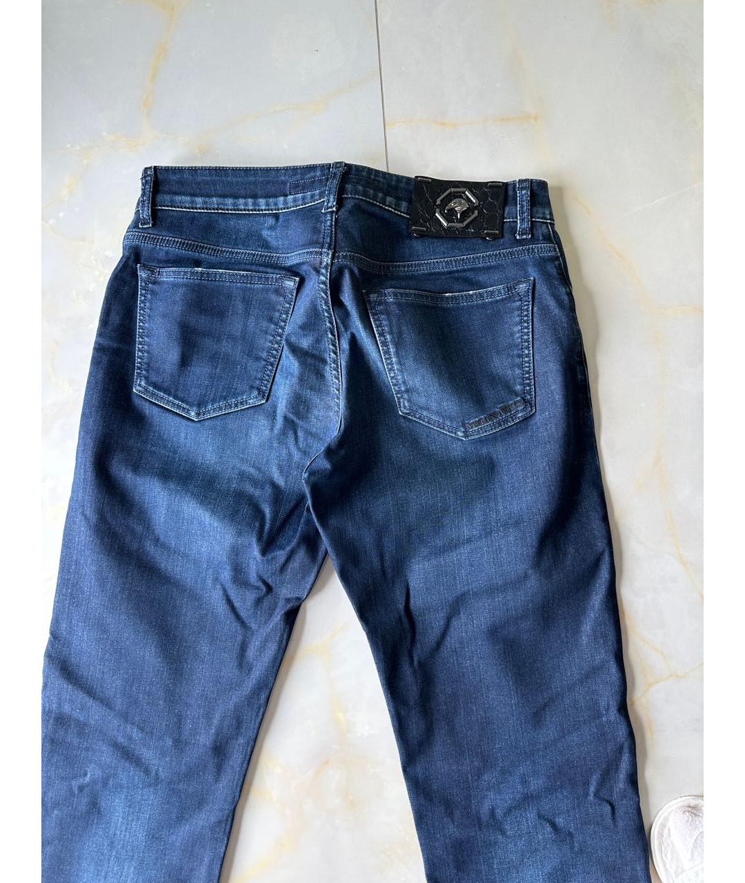 STEFANO RICCI Темно-синие хлопко-эластановые прямые джинсы, фото 2