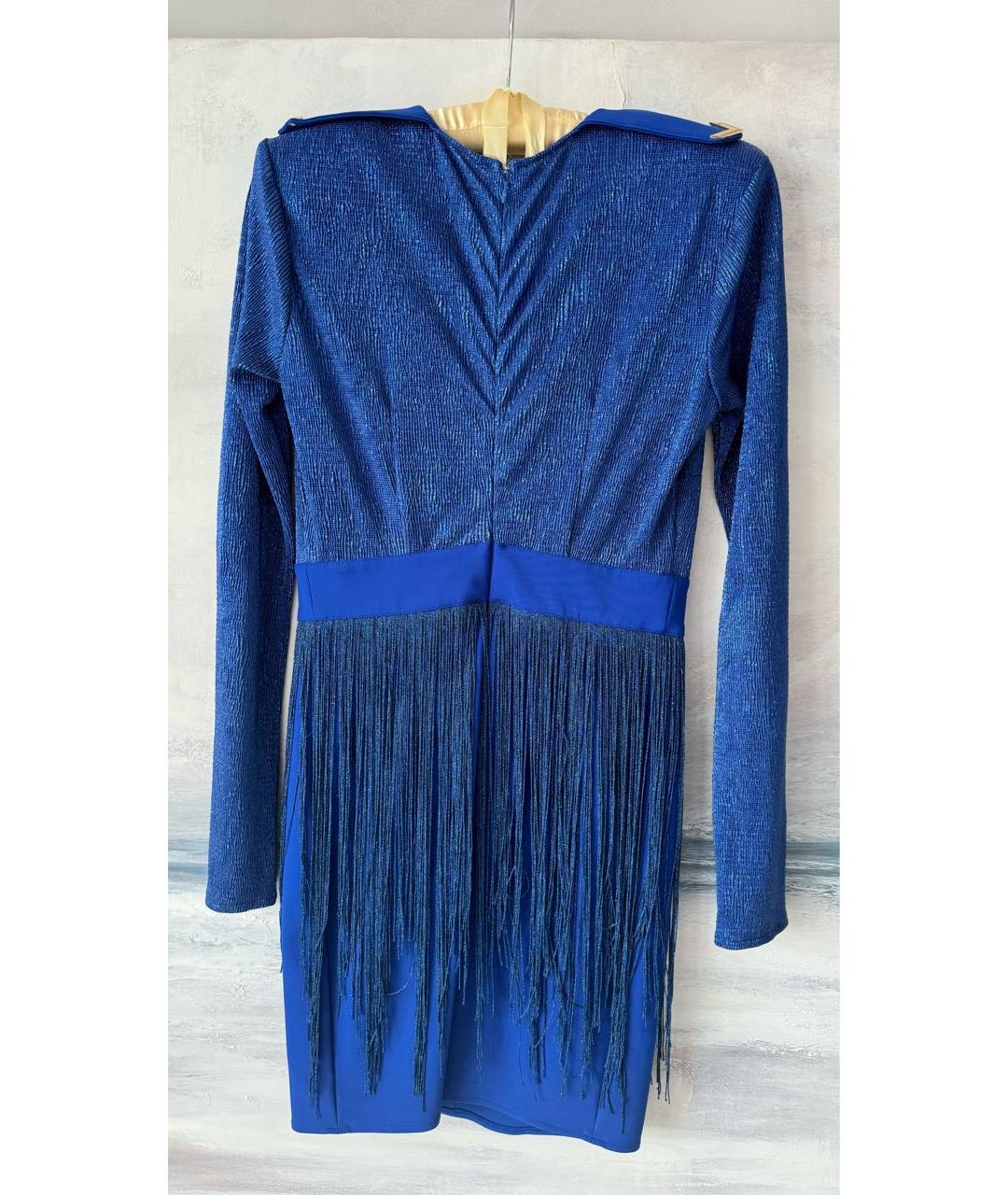 ELISABETTA FRANCHI Темно-синее синтетическое коктейльное платье, фото 2