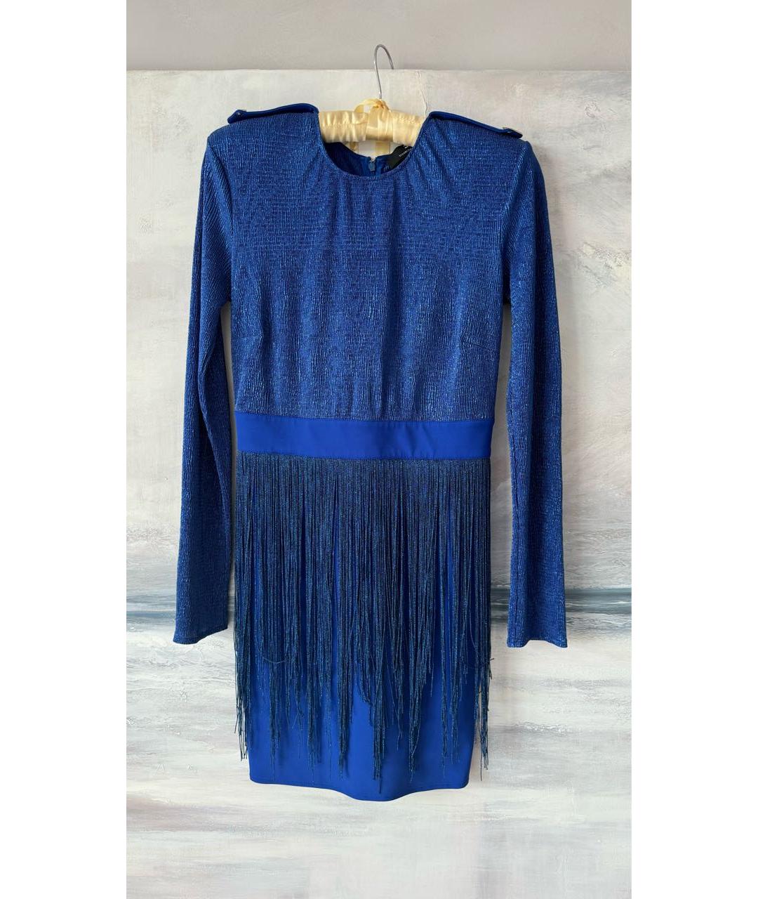 ELISABETTA FRANCHI Темно-синее синтетическое коктейльное платье, фото 7