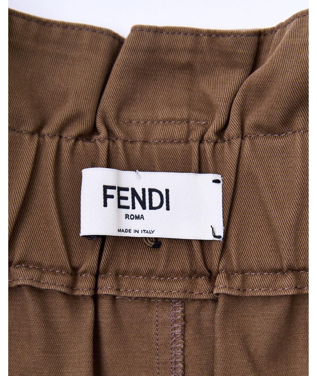 FENDI Коричневые хлопковые брюки широкие, фото 3