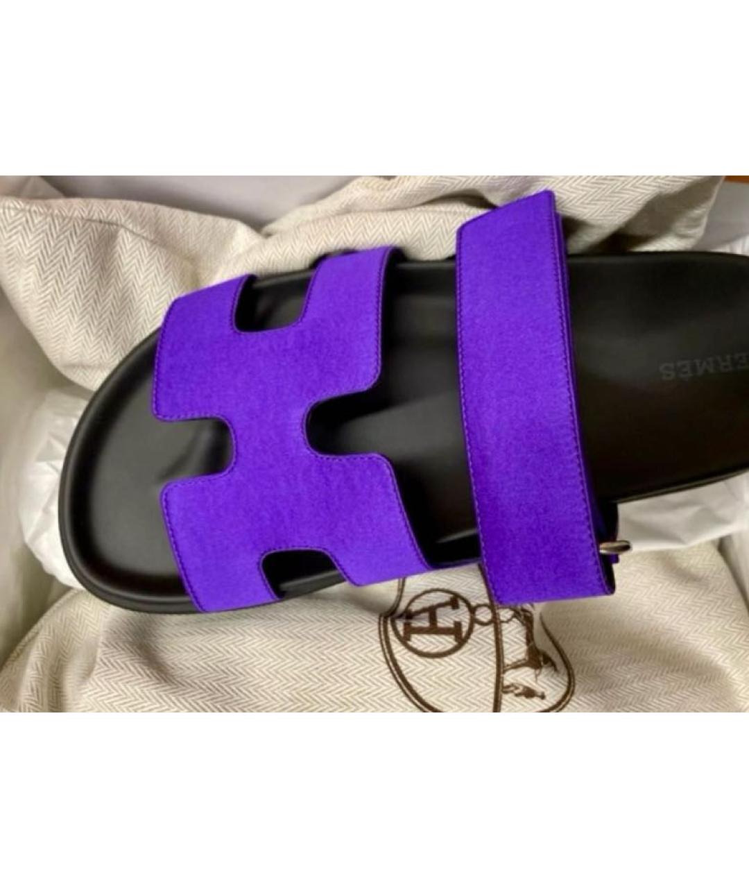 HERMES PRE-OWNED Фиолетовые текстильные шлепанцы, фото 2