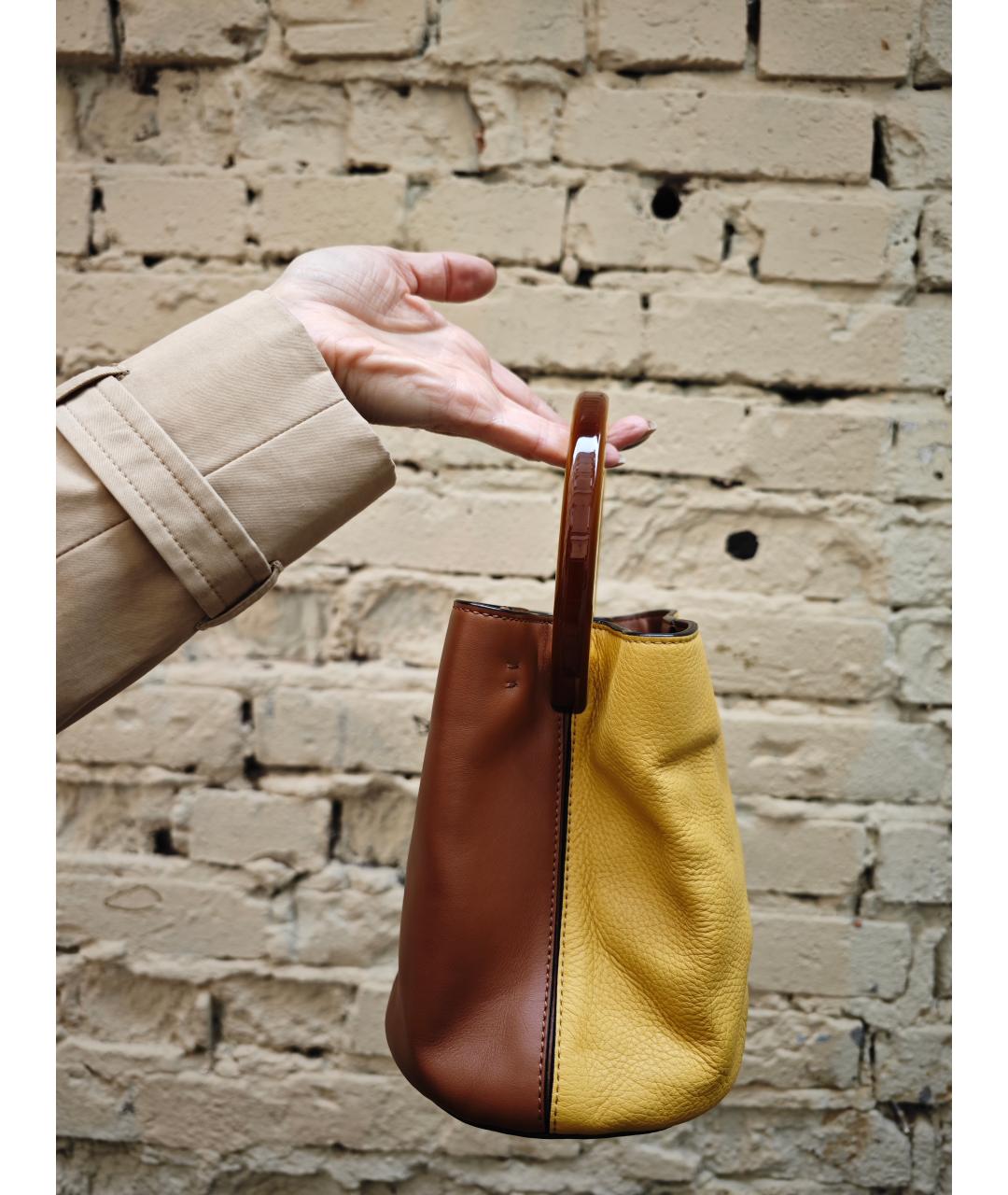 MARNI Желтая кожаная сумка с короткими ручками, фото 1
