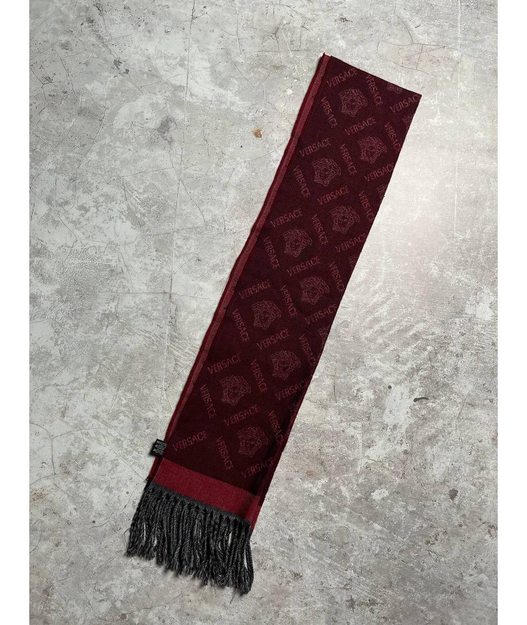 VERSACE Бордовый шерстяной шарф, фото 8