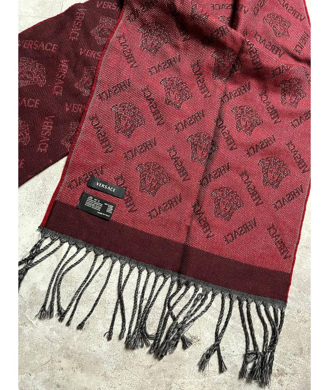 VERSACE Бордовый шерстяной шарф, фото 4