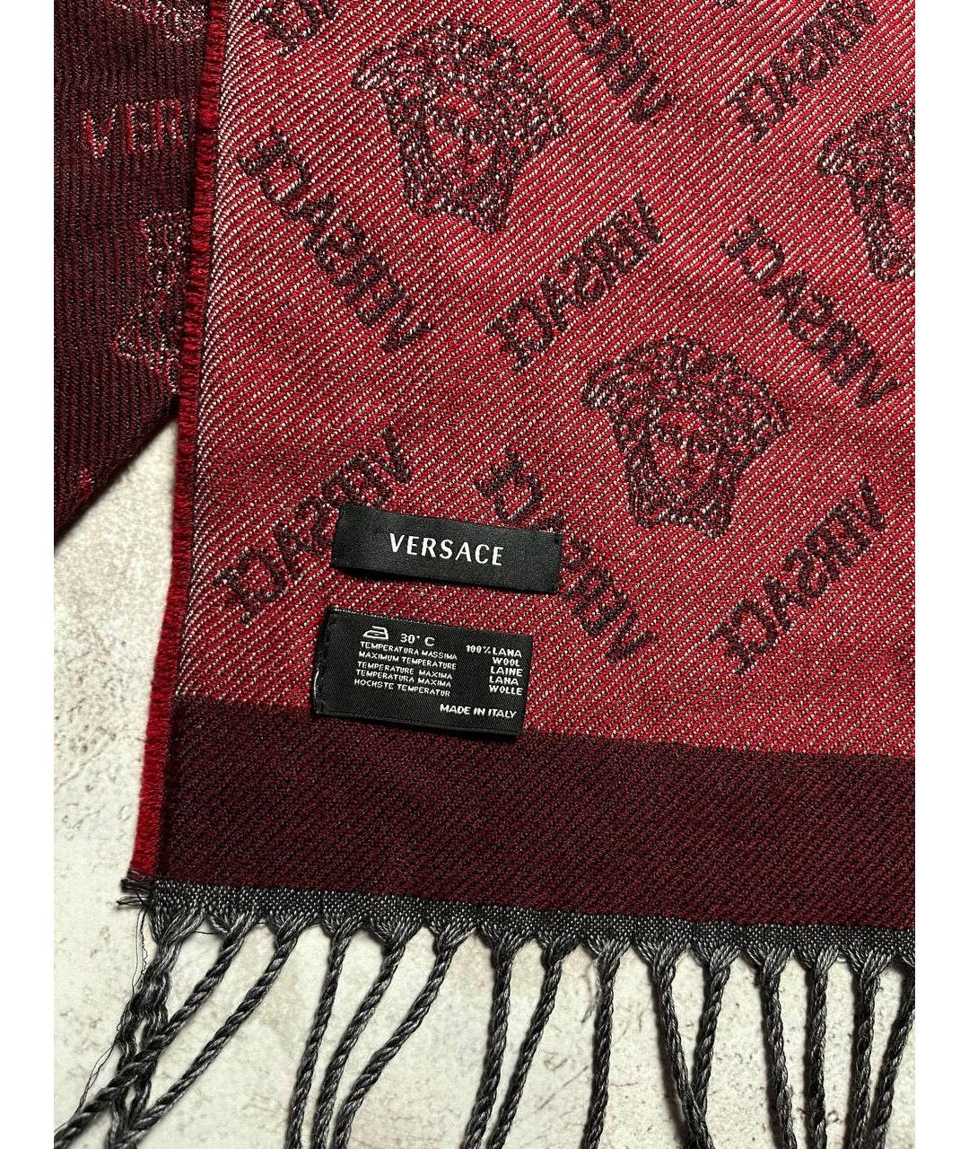 VERSACE Бордовый шерстяной шарф, фото 5