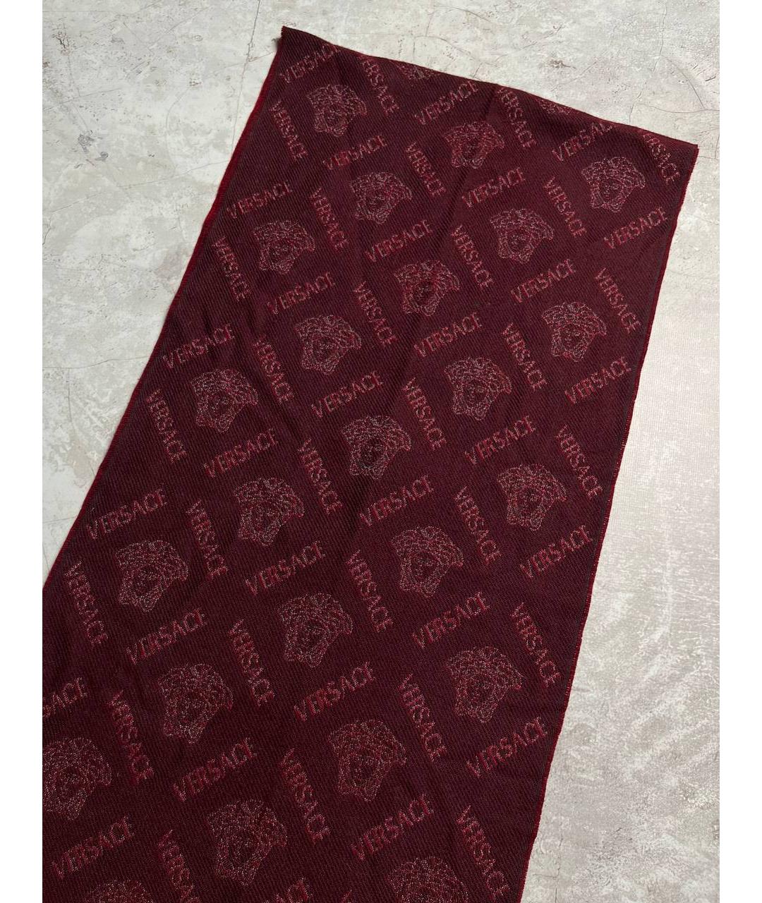VERSACE Бордовый шерстяной шарф, фото 7