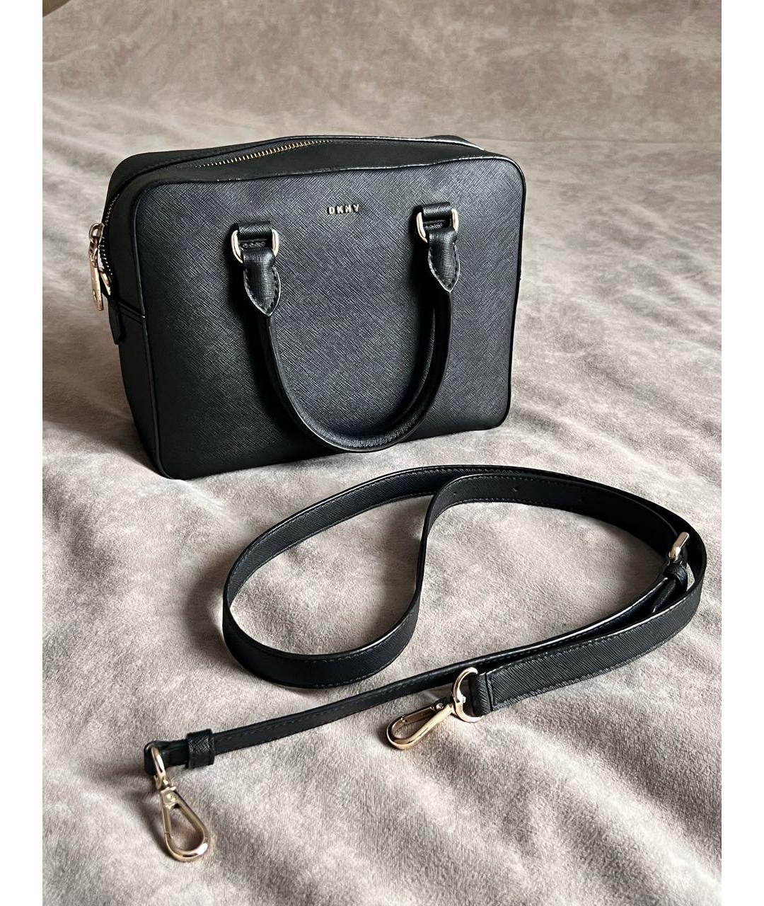 DKNY Черная кожаная сумка с короткими ручками, фото 8