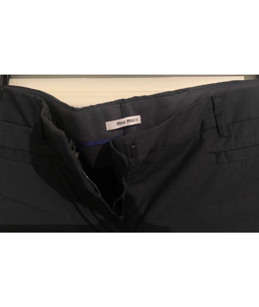 MIU MIU Темно-синие хлопко-эластановые прямые брюки, фото 3