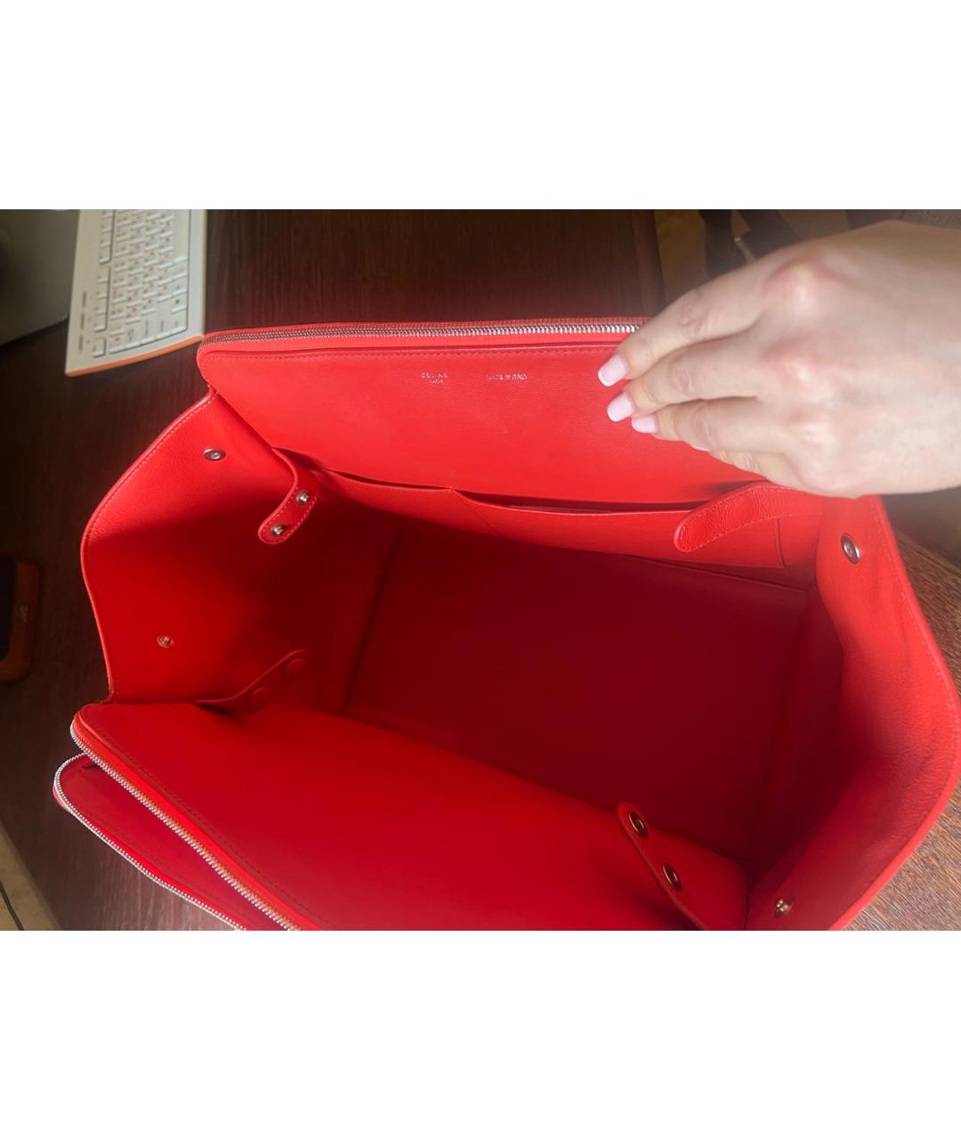 CELINE Красная кожаная сумка с короткими ручками, фото 6