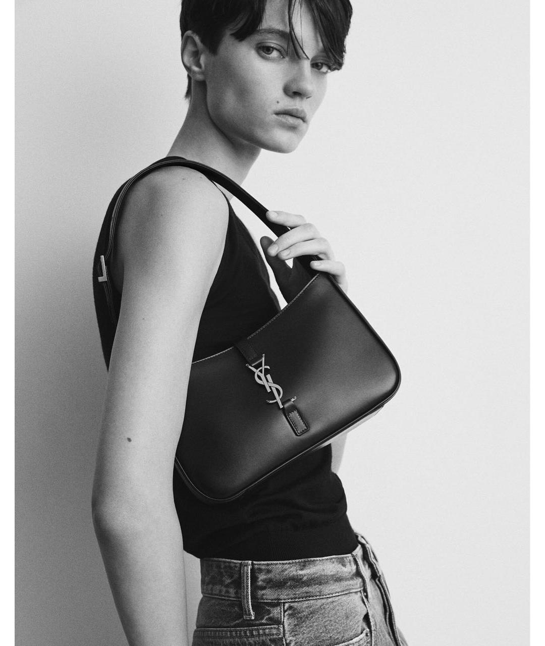 SAINT LAURENT Черная кожаная сумка с короткими ручками, фото 4