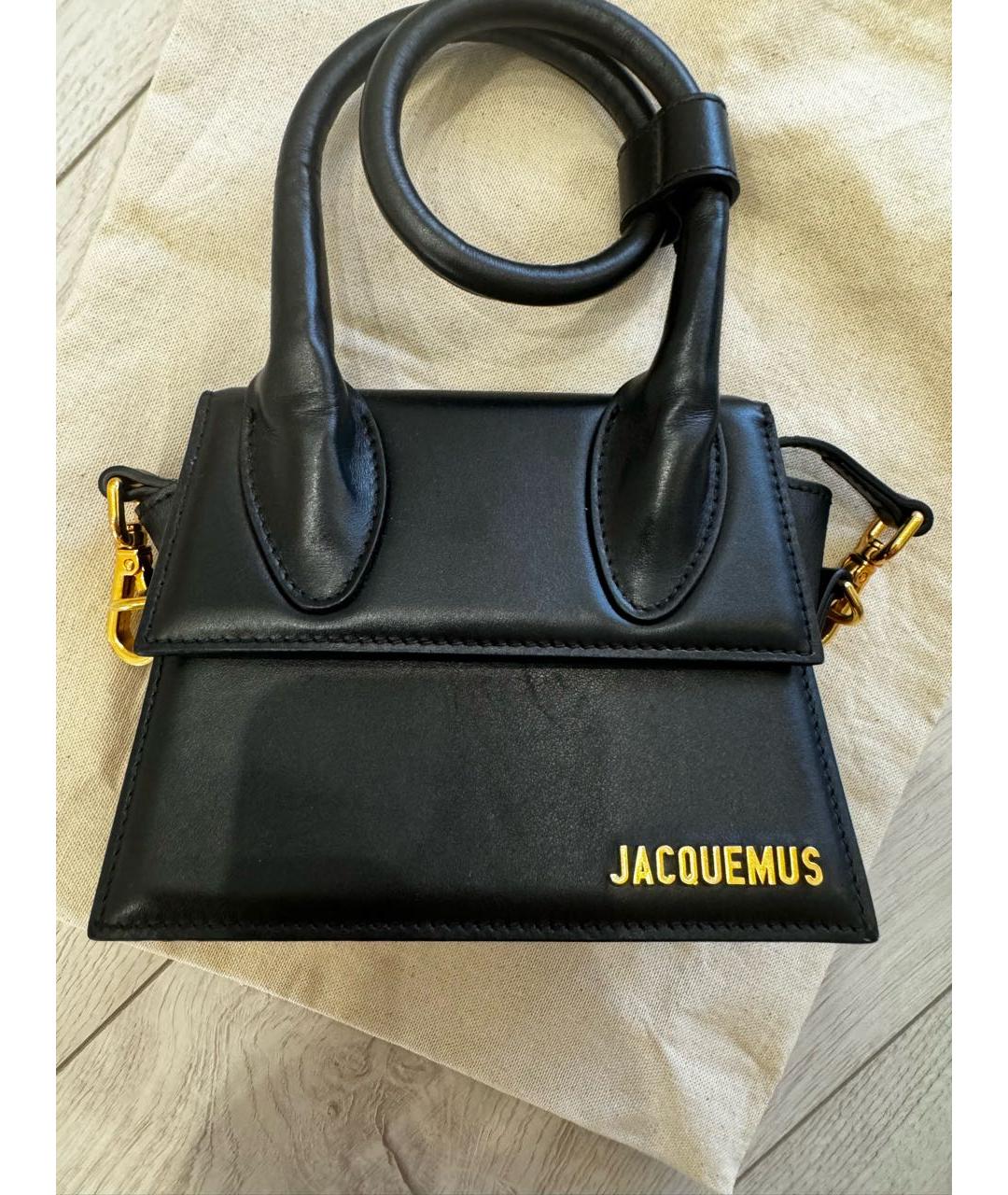 JACQUEMUS Черная кожаная сумка через плечо, фото 2