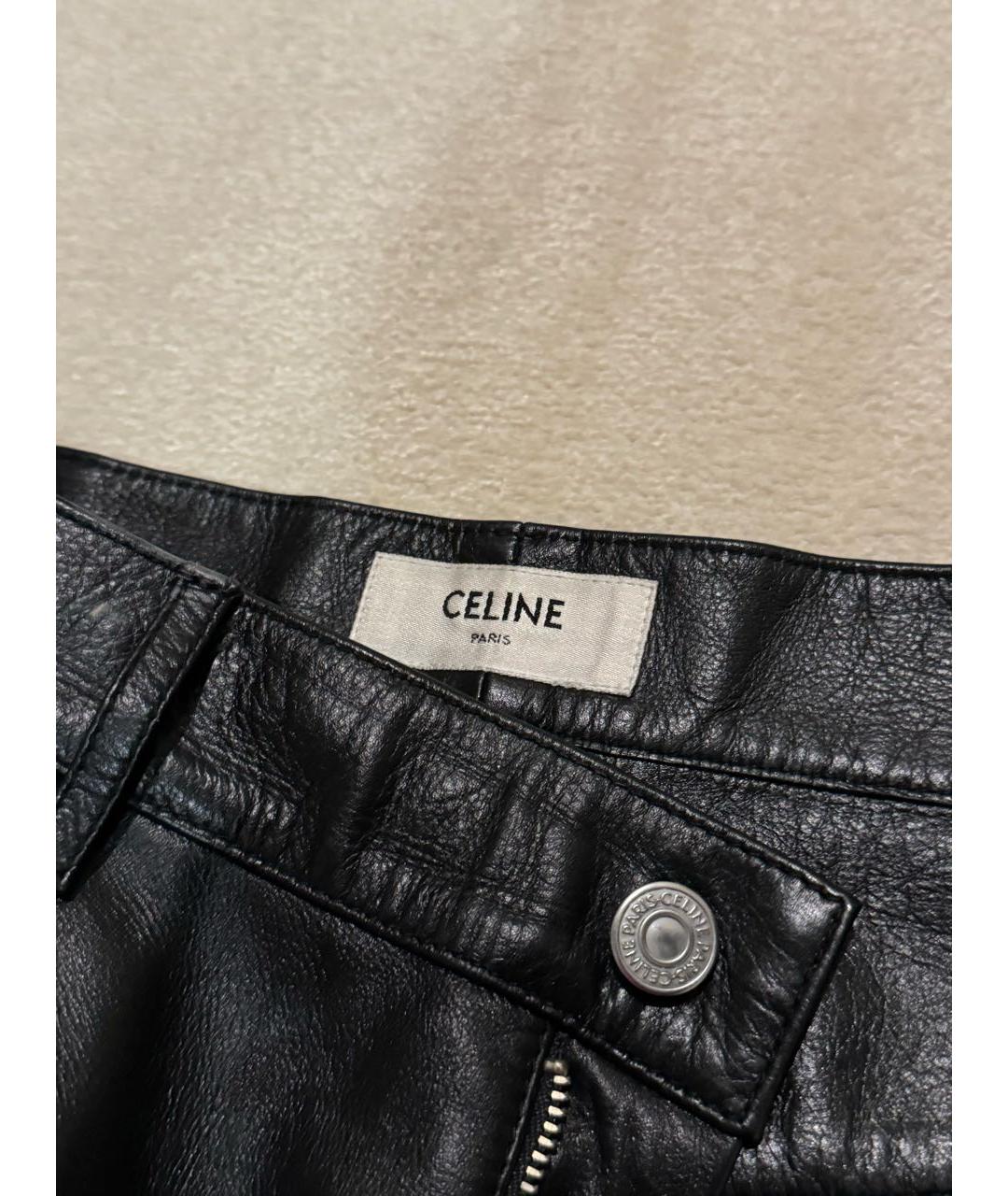 CELINE PRE-OWNED Черные кожаные прямые брюки, фото 3