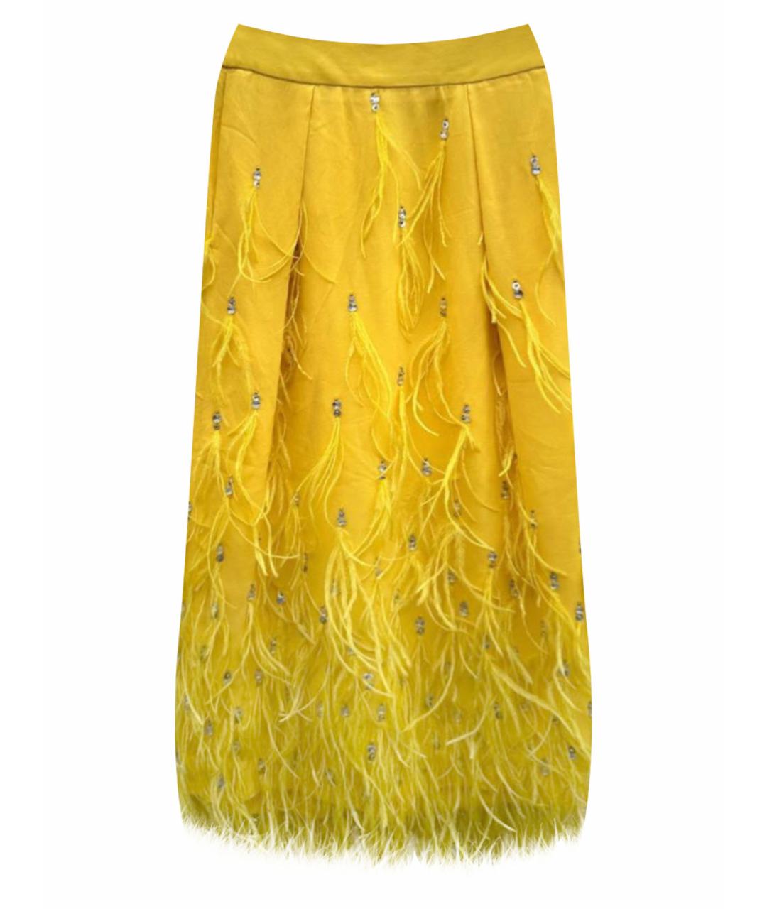 DRIES VAN NOTEN Желтая шелковая юбка миди, фото 1