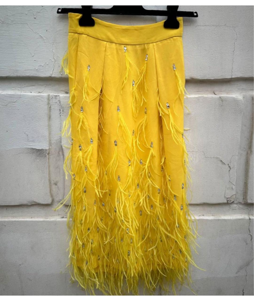 DRIES VAN NOTEN Желтая шелковая юбка миди, фото 4