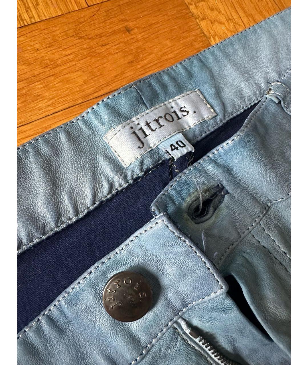 JITROIS Голубые кожаные брюки узкие, фото 2
