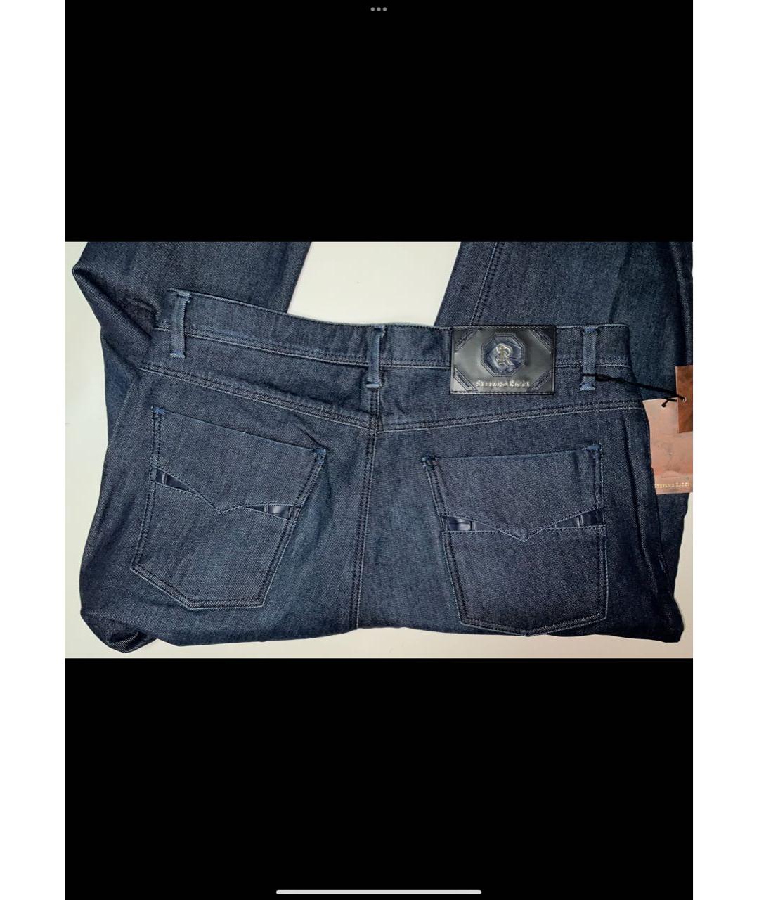 STEFANO RICCI Темно-синие хлопко-эластановые прямые джинсы, фото 3