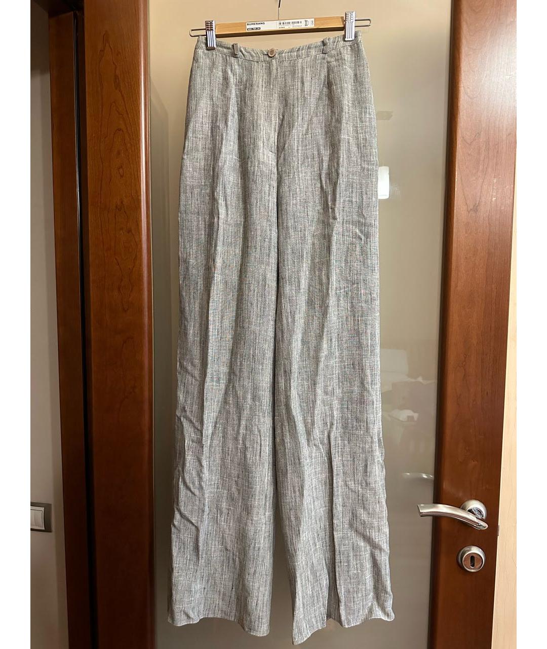 SALVATORE FERRAGAMO Серые льняные брюки широкие, фото 7