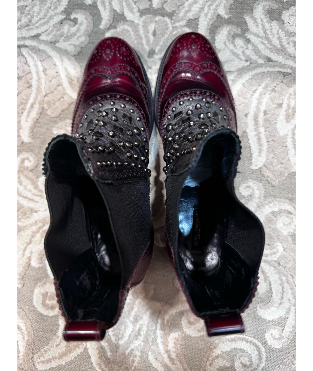 DOLCE&GABBANA Бордовые кожаные ботинки, фото 3