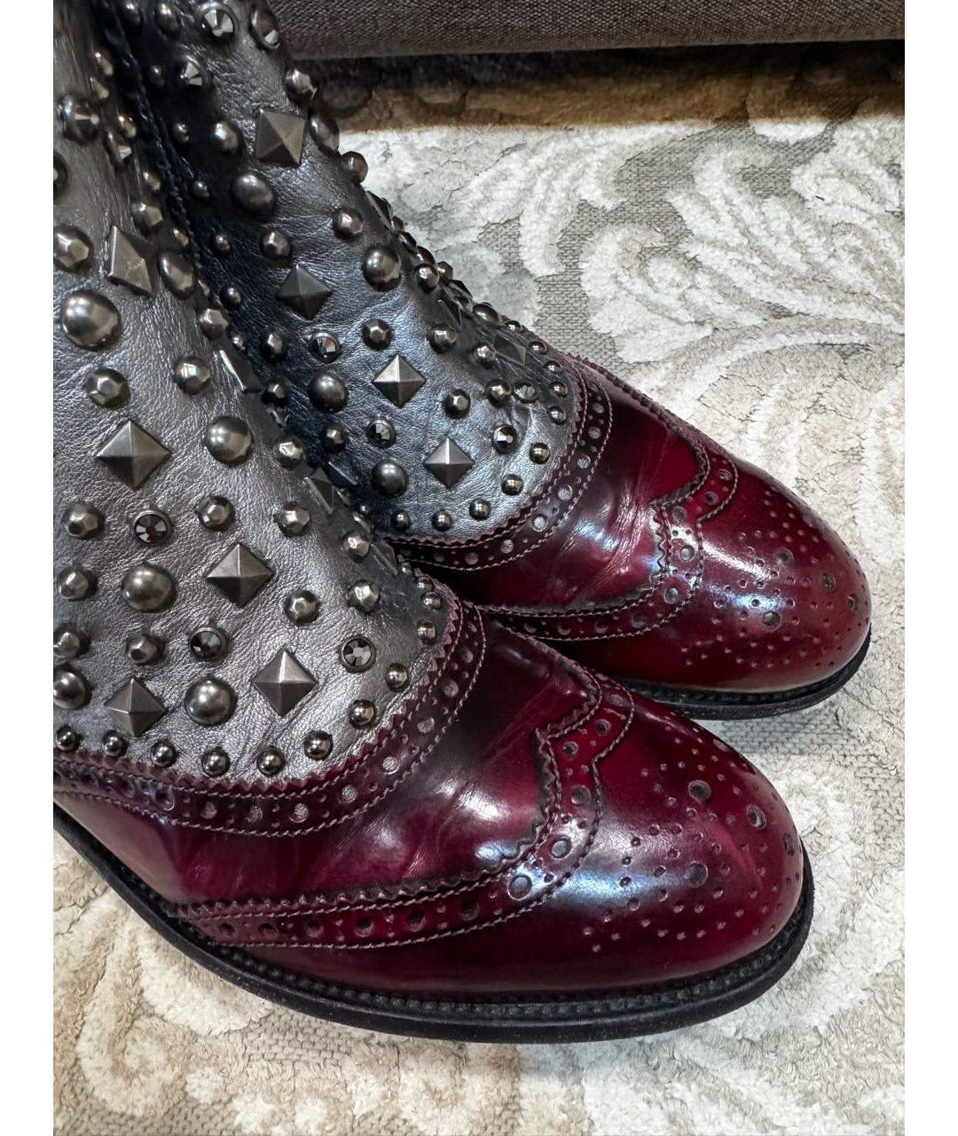 DOLCE&GABBANA Бордовые кожаные ботинки, фото 6