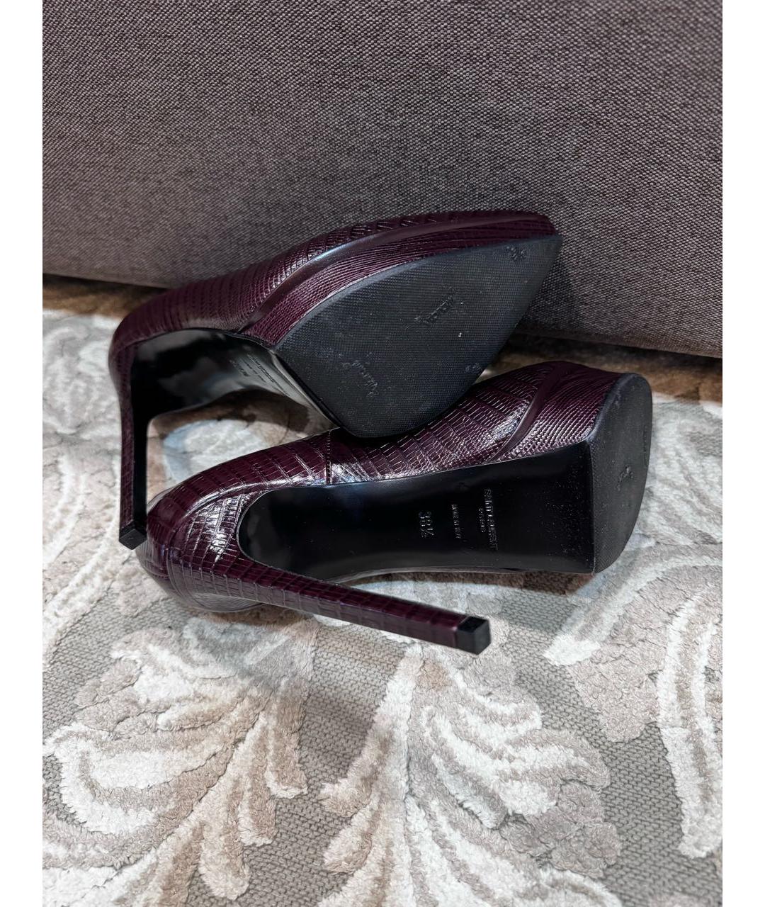 SAINT LAURENT Бордовые кожаные туфли, фото 6