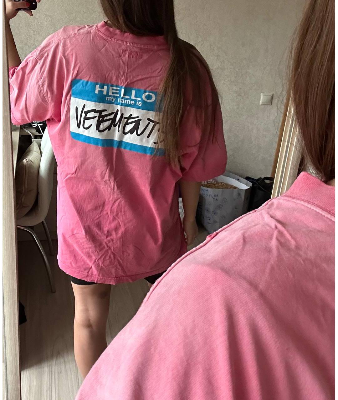 VETEMENTS Розовая хлопковая футболка, фото 2