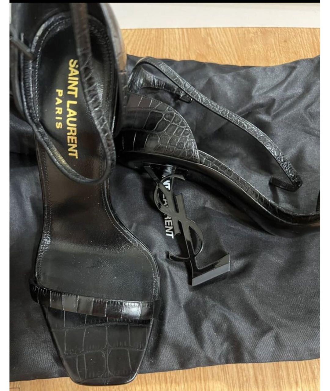 SAINT LAURENT Черные кожаные босоножки, фото 3