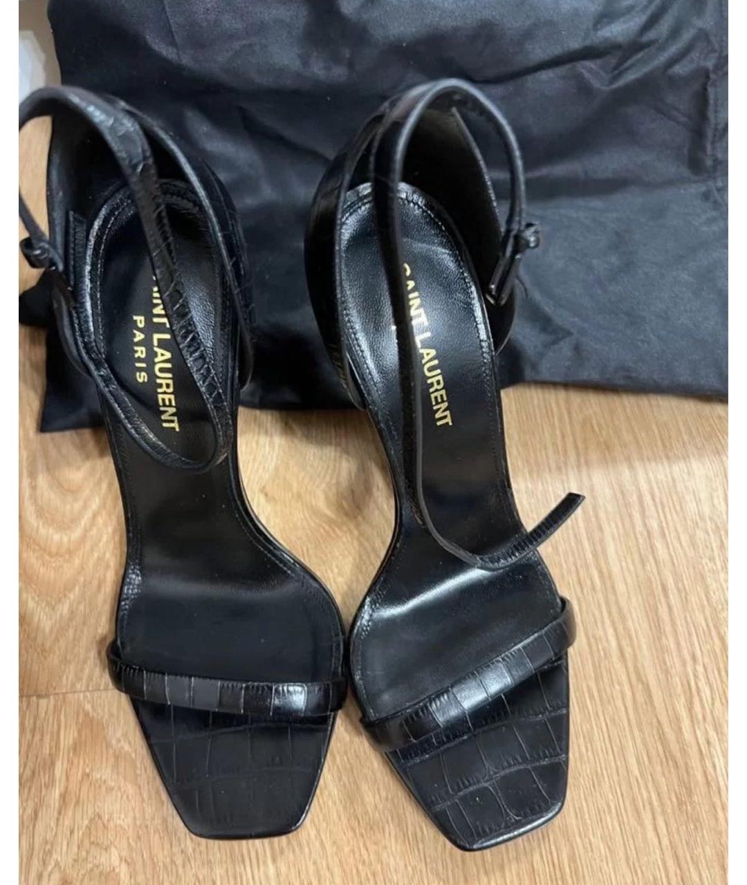 SAINT LAURENT Черные кожаные босоножки, фото 2