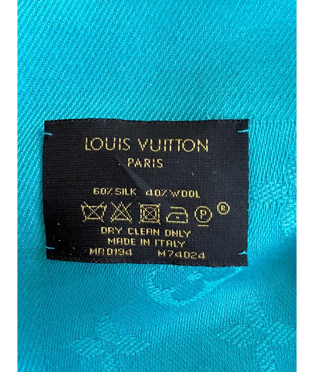 LOUIS VUITTON PRE-OWNED Бирюзовый шелковый платок, фото 4