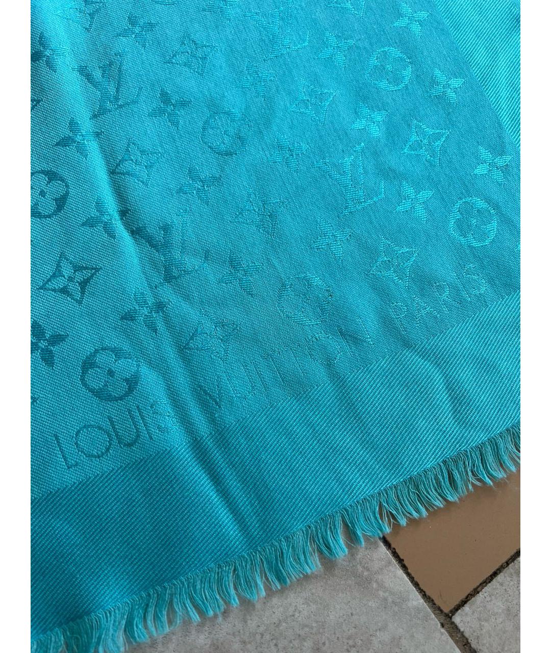 LOUIS VUITTON PRE-OWNED Бирюзовый шелковый платок, фото 3