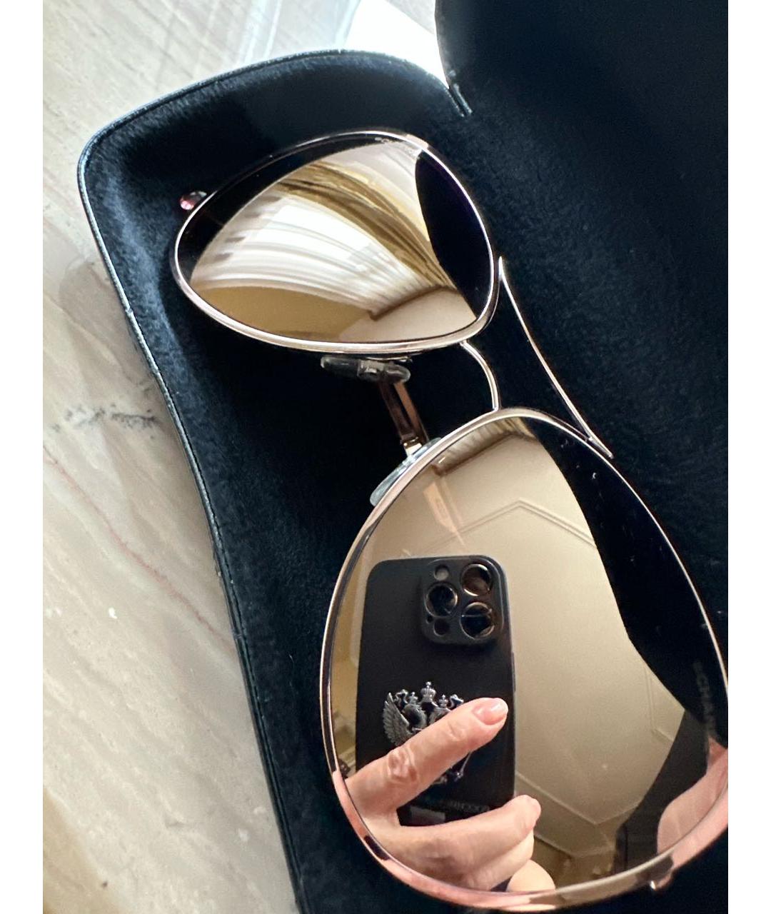 CHANEL Золотые металлические солнцезащитные очки, фото 4