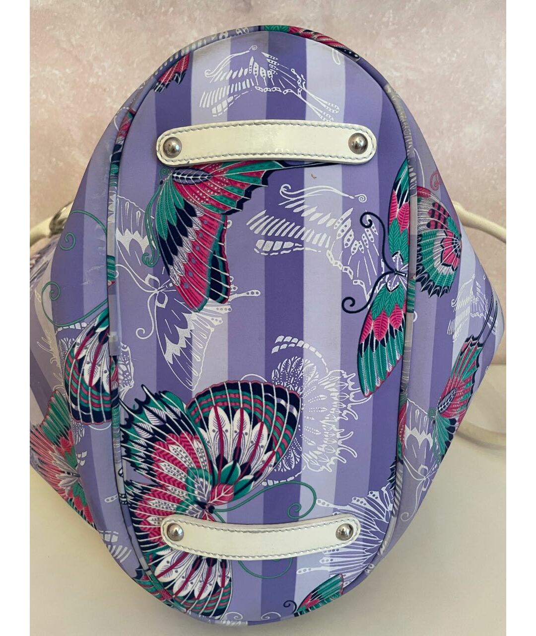 SALVATORE FERRAGAMO Фиолетовая тканевая пляжная сумка, фото 3