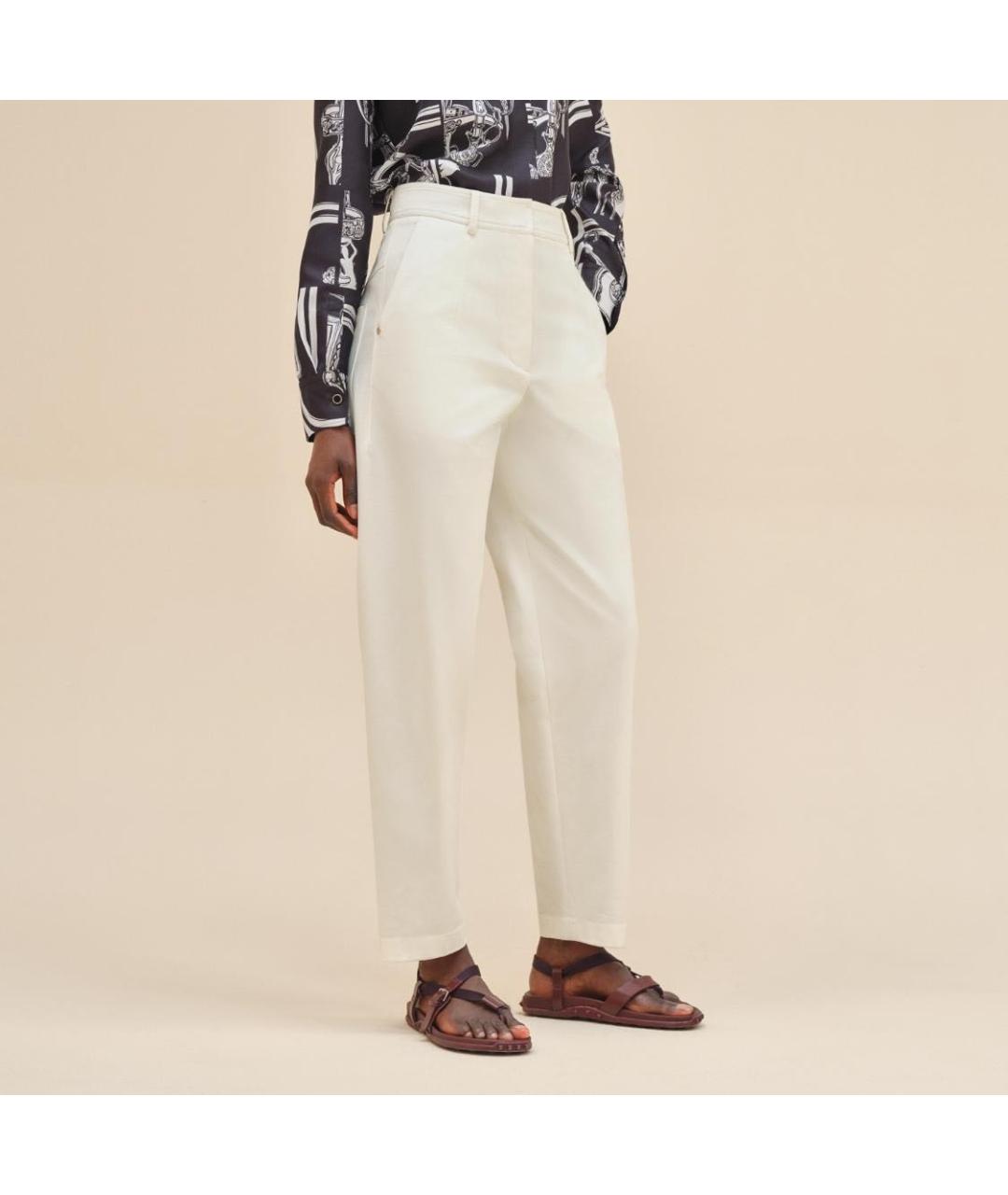 HERMES PRE-OWNED Белые хлопко-эластановые прямые брюки, фото 7
