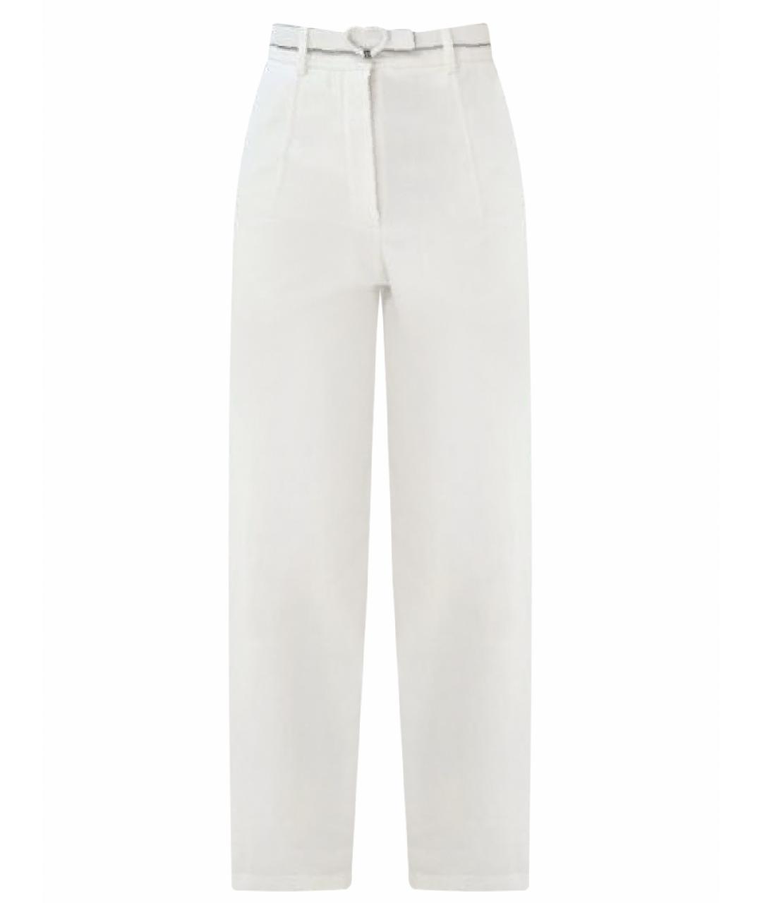 HERMES PRE-OWNED Белые хлопко-эластановые прямые брюки, фото 1